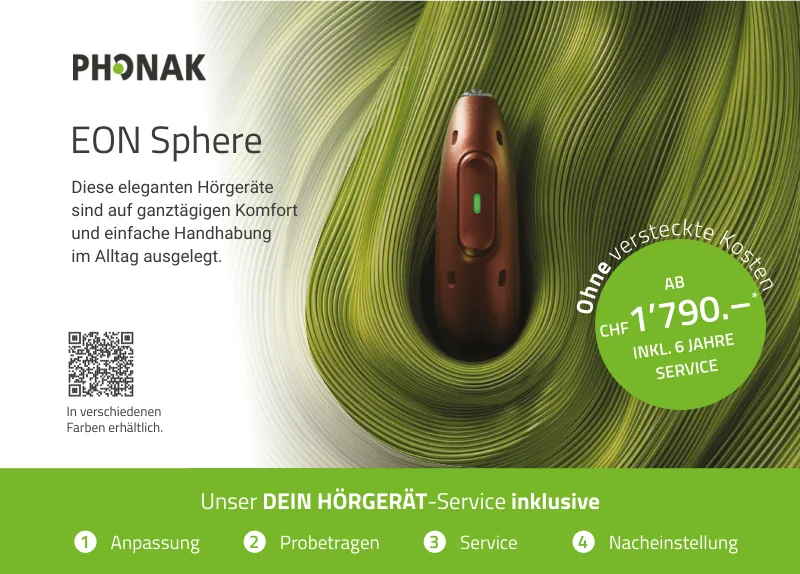 Phonak EON Sphere in einer grünen Klangwelle – ab CHF 1’790.– inklusive 6 Jahre Service