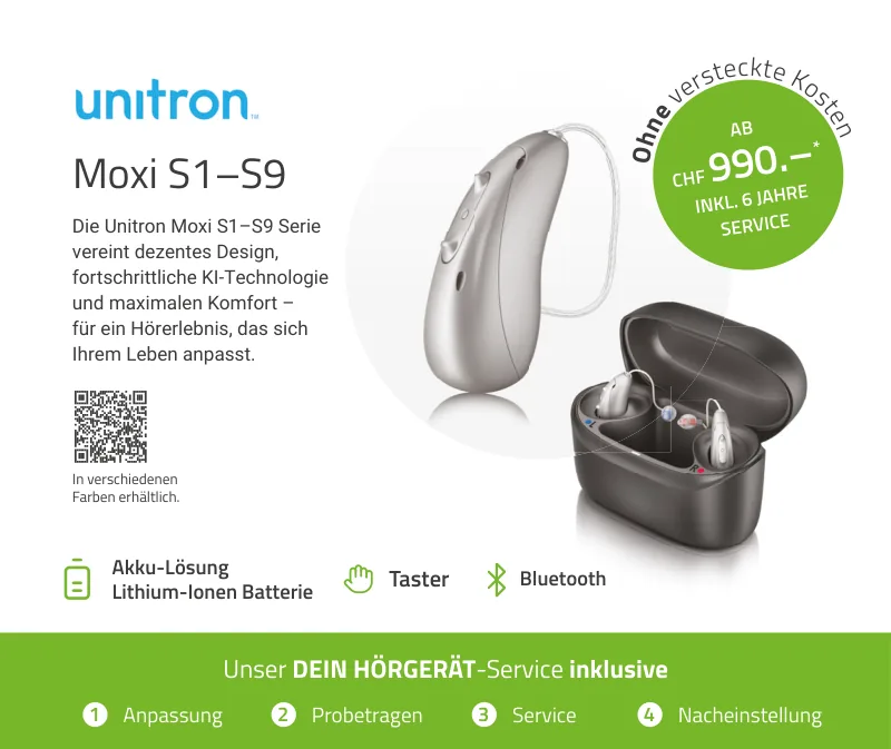 Unitron Moxi mit Ladeetui – ab CHF 990.– inklusive 6 Jahre Service